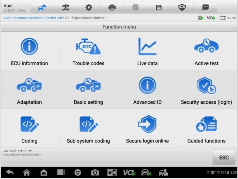 Function menu から Security access（login）を選択している画面