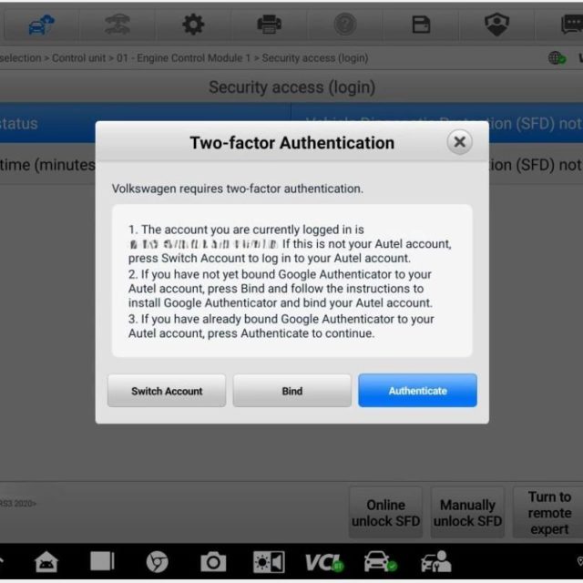 Two-factor Authentication の案内ポップアップ画面